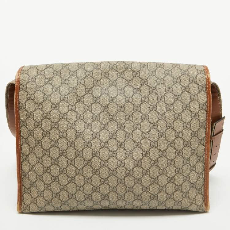 Pre Owned Gucci Beige/Brown GG Supreme Canvas And Leather Messenger Bag