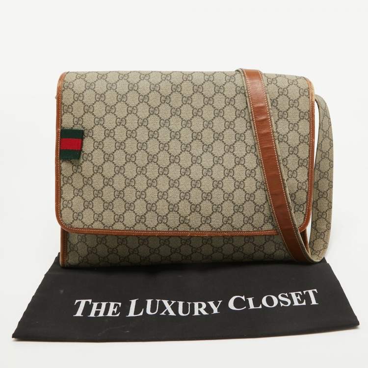 Pre Owned Gucci Beige/Brown GG Supreme Canvas And Leather Messenger Bag