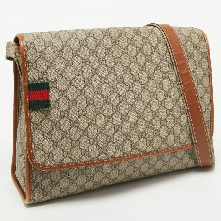 Pre Owned Gucci Beige/Brown GG Supreme Canvas And Leather Messenger Bag