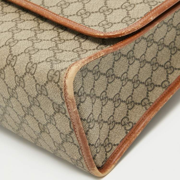 Pre Owned Gucci Beige/Brown GG Supreme Canvas And Leather Messenger Bag