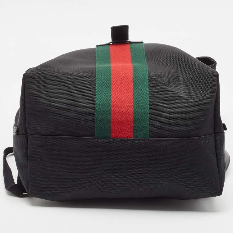 Pre Owned Gucci Black Techno Canvas Web Fold Over Backpack