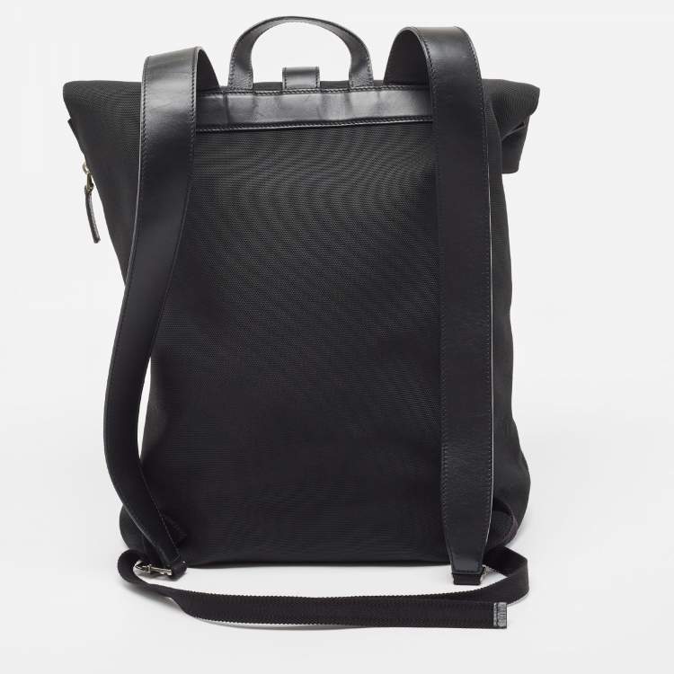 Pre Owned Gucci Black Techno Canvas Web Fold Over Backpack