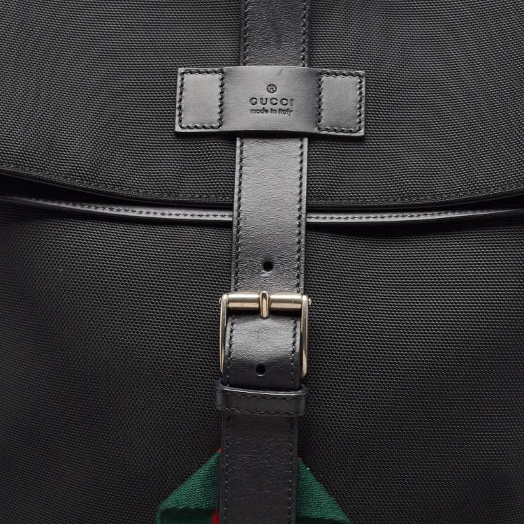 Pre Owned Gucci Black Techno Canvas Web Fold Over Backpack