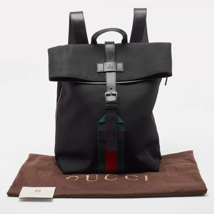 Pre Owned Gucci Black Techno Canvas Web Fold Over Backpack
