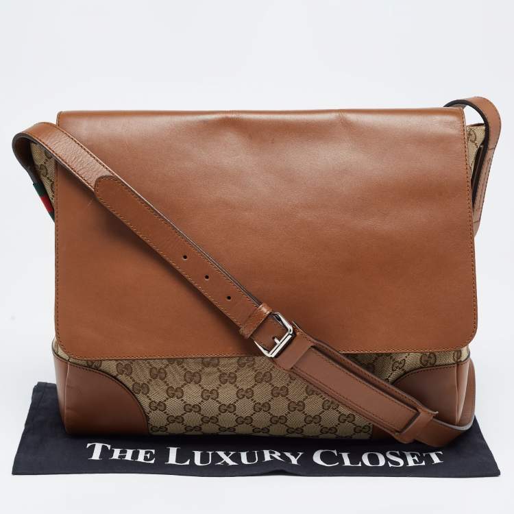 مملوكة مسبقًا Gucci Brown/Beige GG Canvas and Leather Messenger Bag