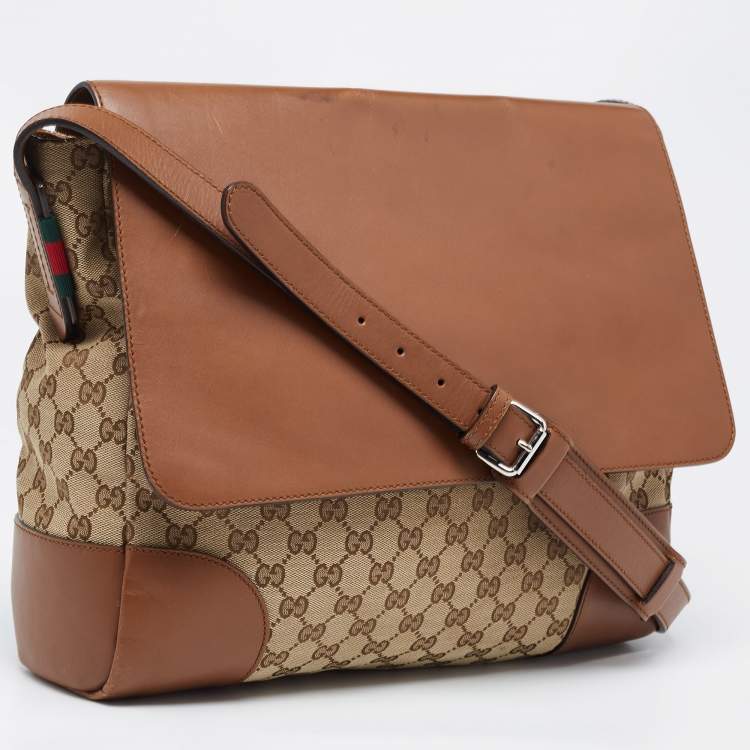 مملوكة مسبقًا Gucci Brown/Beige GG Canvas and Leather Messenger Bag