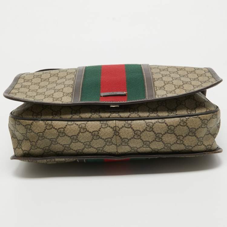 Pre Owned Gucci Brown/Beige GG Supreme Canvas and Leather Web Messenger Bag