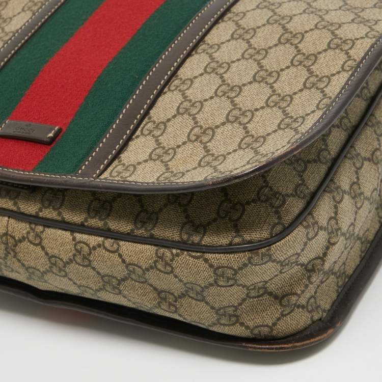 Pre Owned Gucci Brown/Beige GG Supreme Canvas and Leather Web Messenger Bag