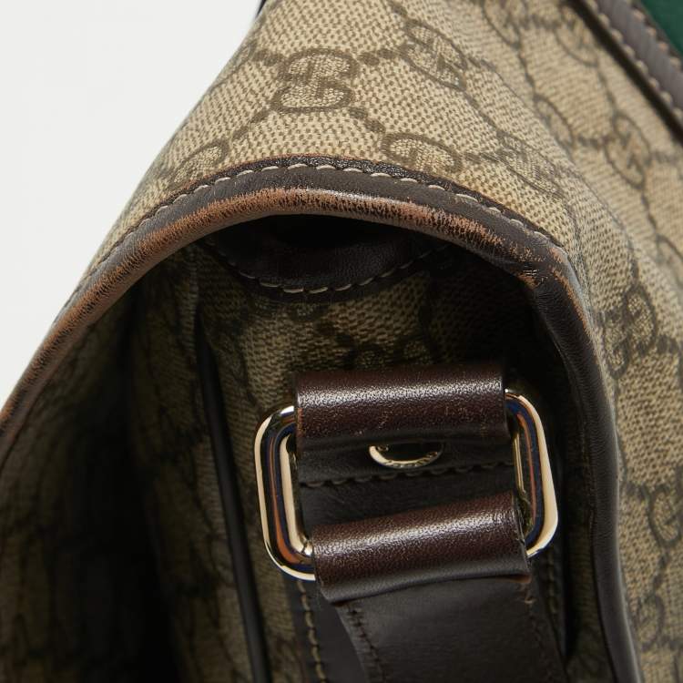 Pre Owned Gucci Brown/Beige GG Supreme Canvas and Leather Web Messenger Bag