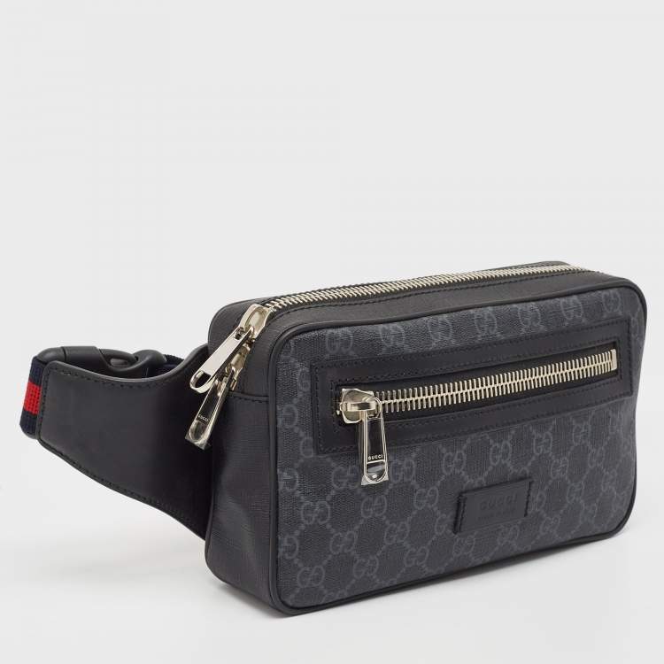 Pre Owned Gucci Black GG Supreme Canvas and Leather Belt Bag
