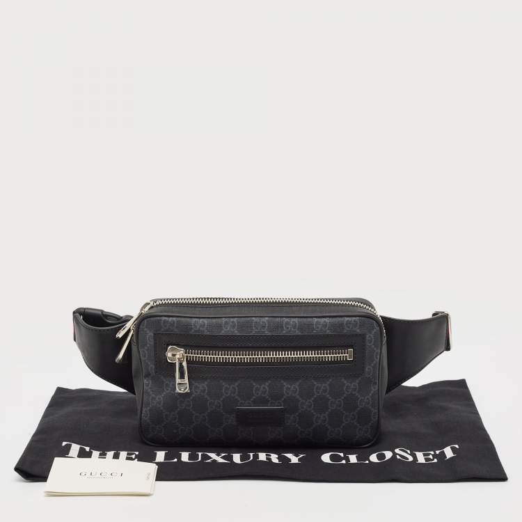 Pre Owned Gucci Black GG Supreme Canvas and Leather Belt Bag