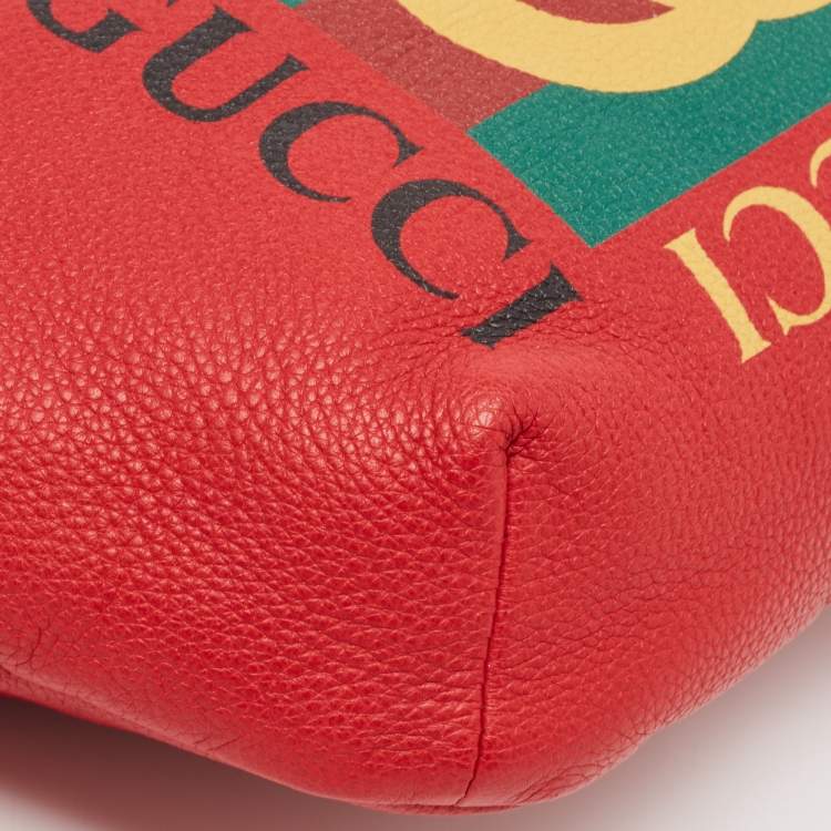 Pre Owned Gucci Red Leather Logo Web Belt Bag