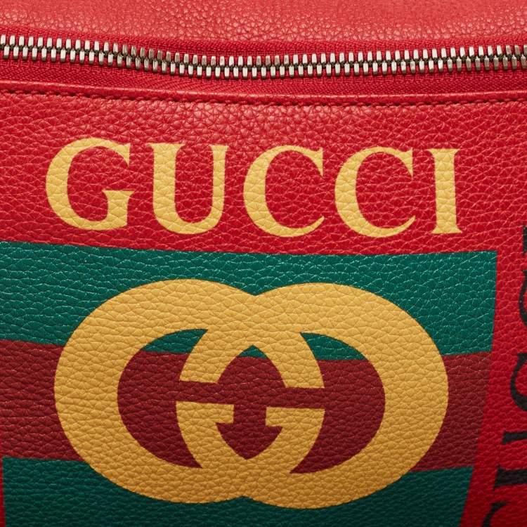 Pre Owned Gucci Red Leather Logo Web Belt Bag