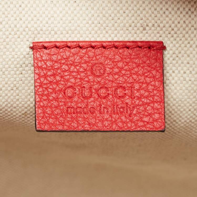 Pre Owned Gucci Red Leather Logo Web Belt Bag