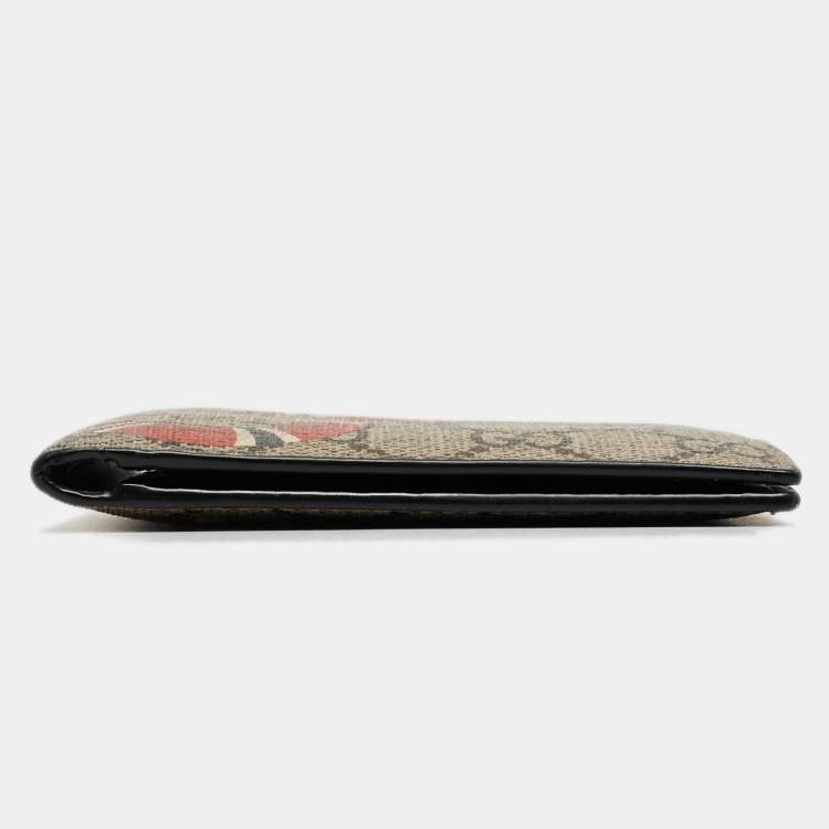 Pre Owned Gucci Beige GG Supreme Canvas Kingsnake Print Bifold Wallet