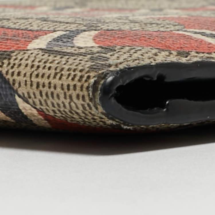 Pre Owned Gucci Beige GG Supreme Canvas Kingsnake Print Bifold Wallet