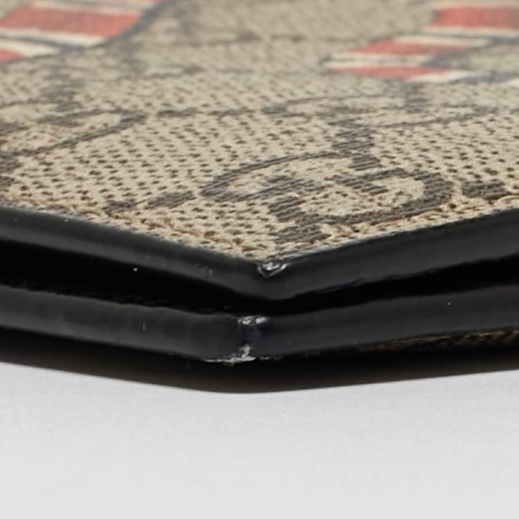 Pre Owned Gucci Beige GG Supreme Canvas Kingsnake Print Bifold Wallet