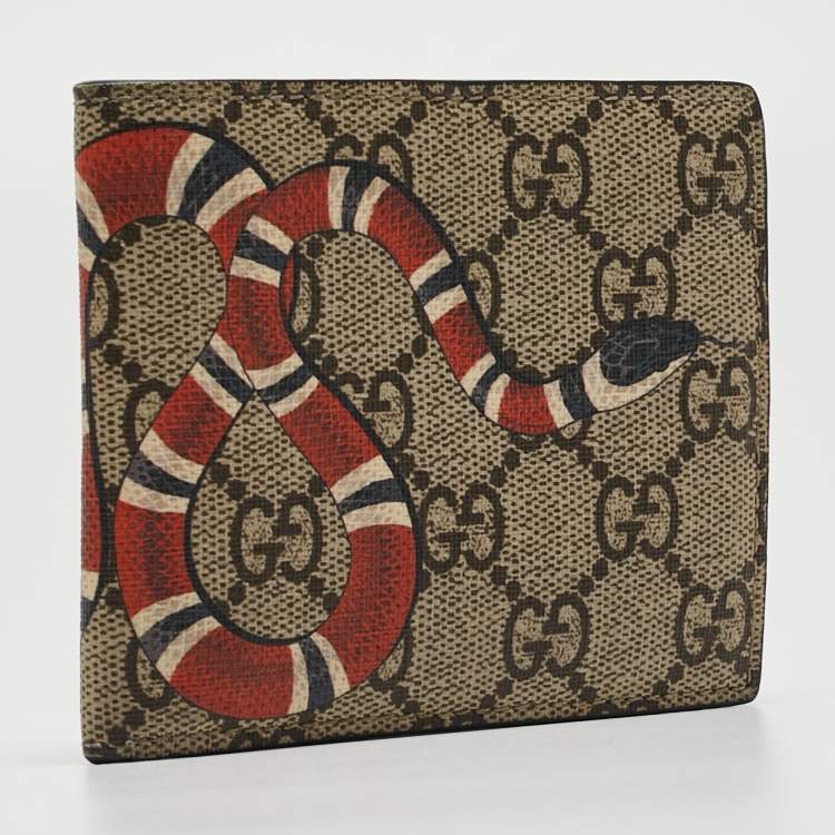 Pre Owned Gucci Beige GG Supreme Canvas Kingsnake Print Bifold Wallet
