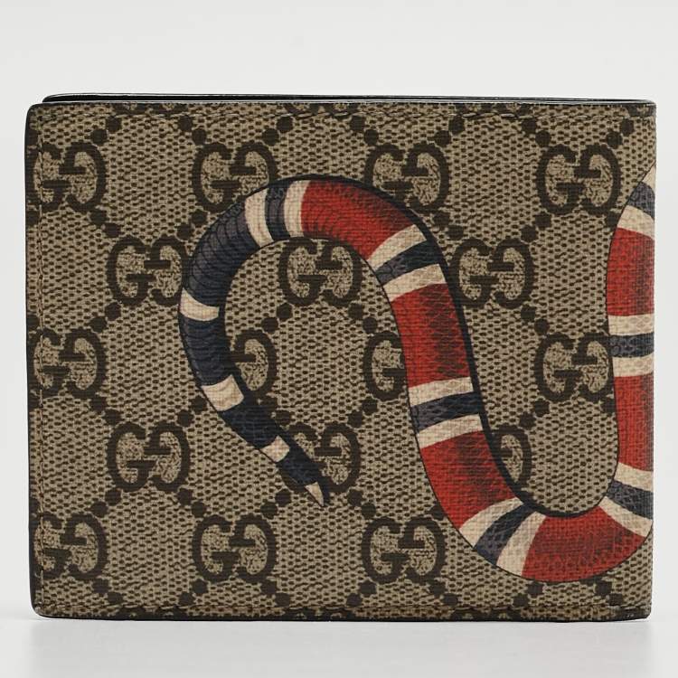 Pre Owned Gucci Beige GG Supreme Canvas Kingsnake Print Bifold Wallet