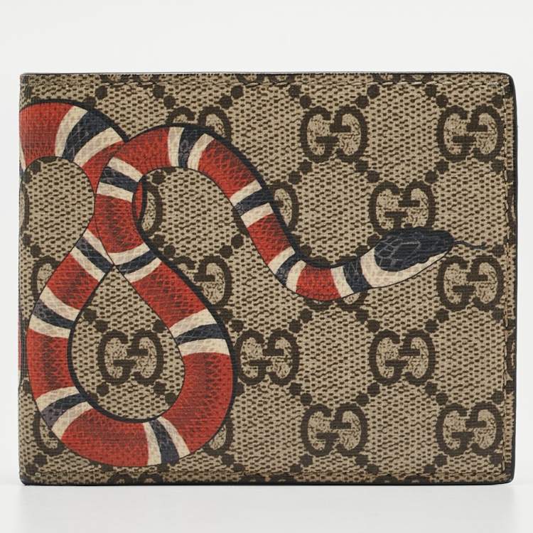 Gucci Beige GG Supreme Canvas Kingsnake Print Bifold Wallet Gucci The Luxury Closet