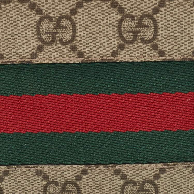 Pre Owned Gucci Beige GG Supreme Canvas Web Bifold Compact Wallet 