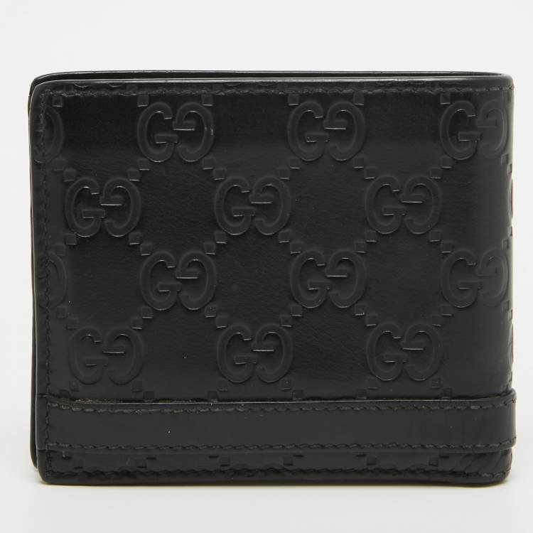 Pre Owned Gucci Black Guccissima Leather Interlocking G Bifold Wallet