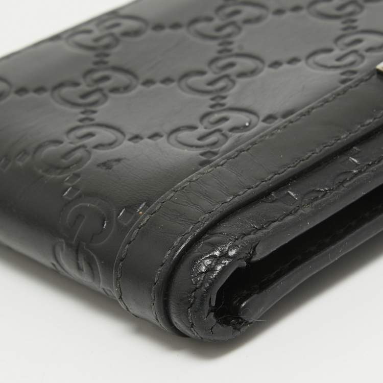 Pre Owned Gucci Black Guccissima Leather Interlocking G Bifold Wallet