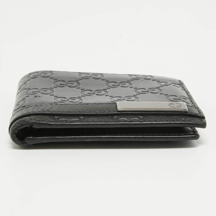 Pre Owned Gucci Black Guccissima Leather Interlocking G Bifold Wallet