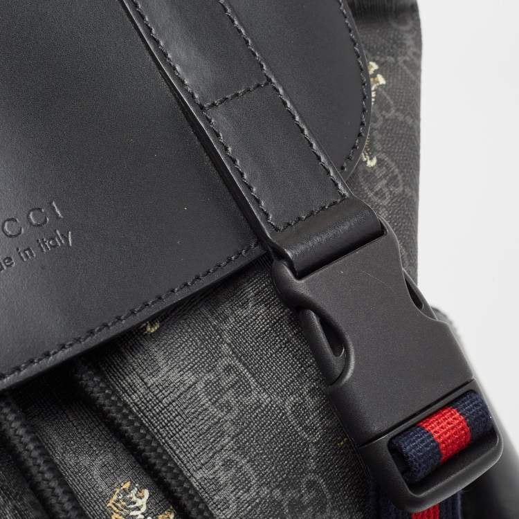 Pre Owned Gucci Black/Grey GG Supreme Canvas Tiger Print Backpack