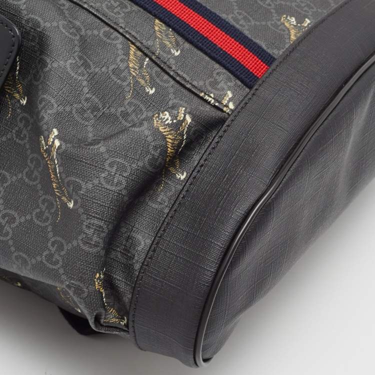 Pre Owned Gucci Black/Grey GG Supreme Canvas Tiger Print Backpack