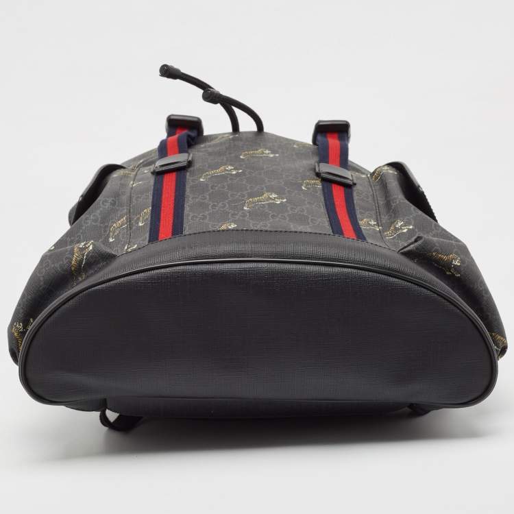 Pre Owned Gucci Black/Grey GG Supreme Canvas Tiger Print Backpack