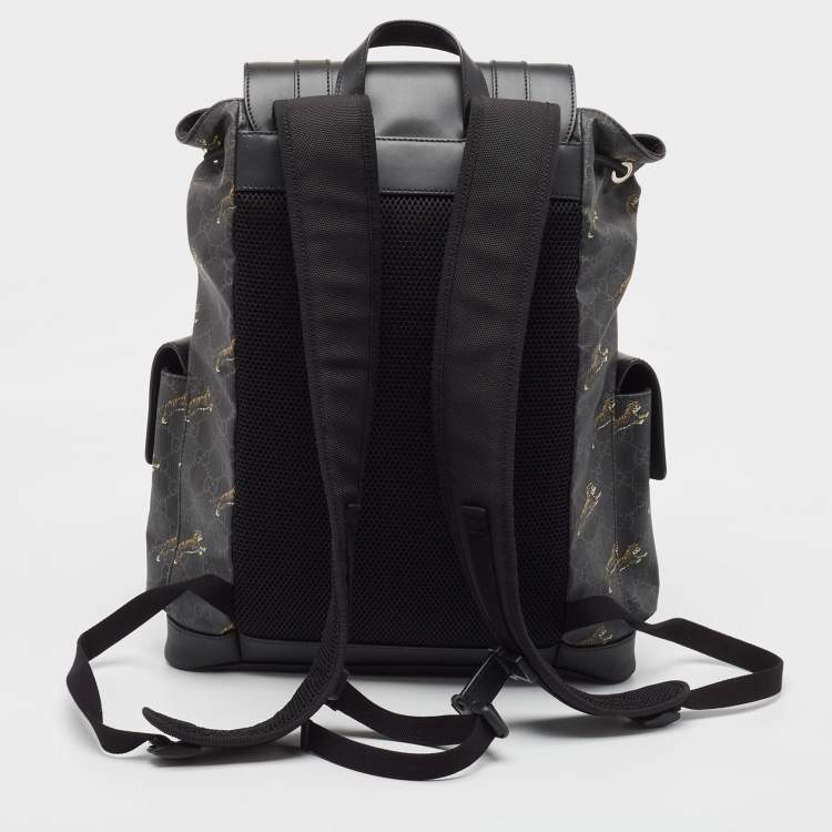 Pre Owned Gucci Black/Grey GG Supreme Canvas Tiger Print Backpack