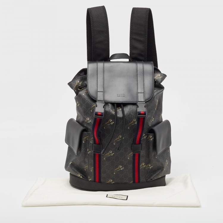 Pre Owned Gucci Black/Grey GG Supreme Canvas Tiger Print Backpack