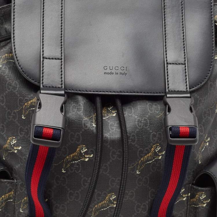 Pre Owned Gucci Black/Grey GG Supreme Canvas Tiger Print Backpack