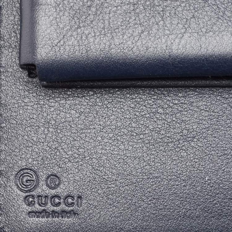 Pre Owned Gucci Navy Blue Microguccissima Leather Zip Around Travel Wallet