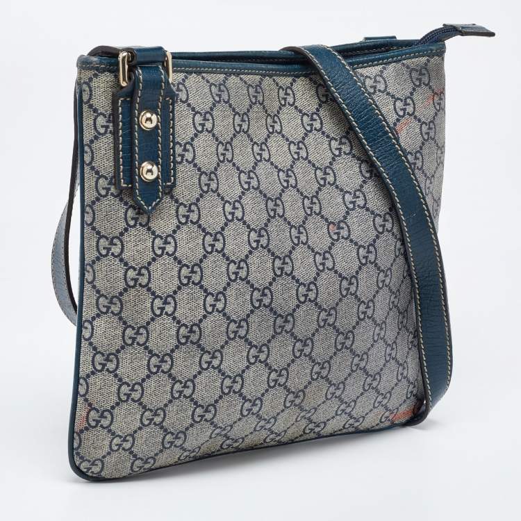 Pre Owned Gucci Beige/Blue GG Supreme Canvas and Leather Messenger Bag