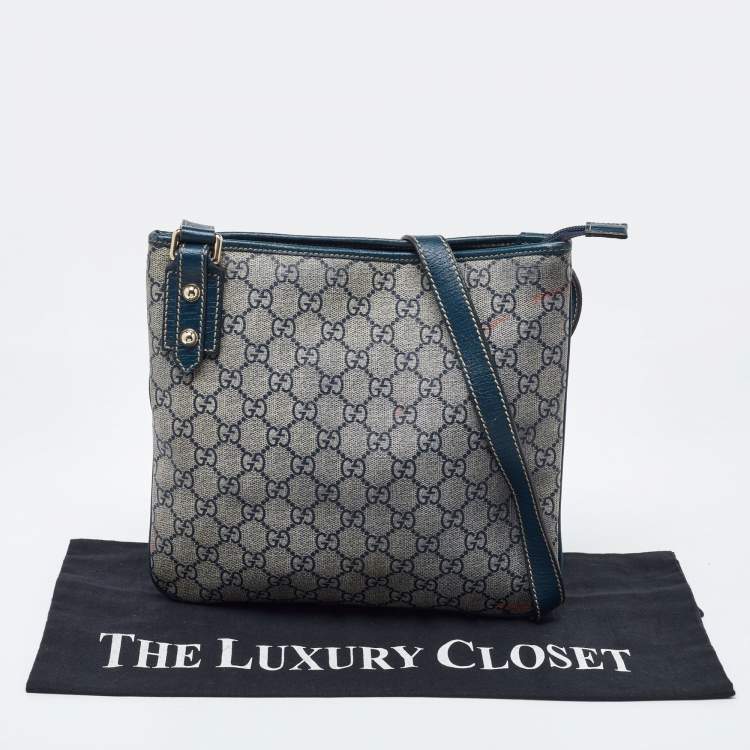 Pre Owned Gucci Beige/Blue GG Supreme Canvas and Leather Messenger Bag