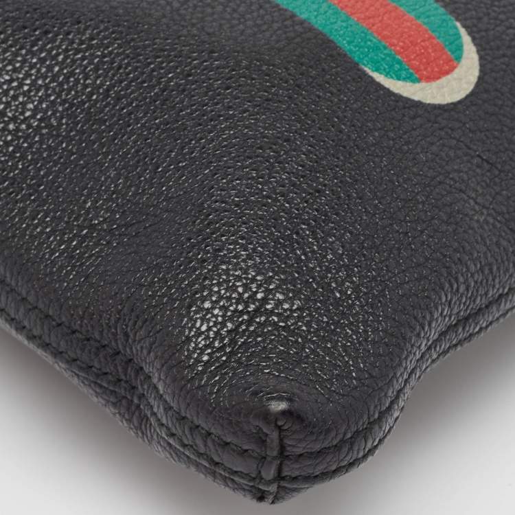 Pre Owned Gucci Black Logo Web Zip Pouch
