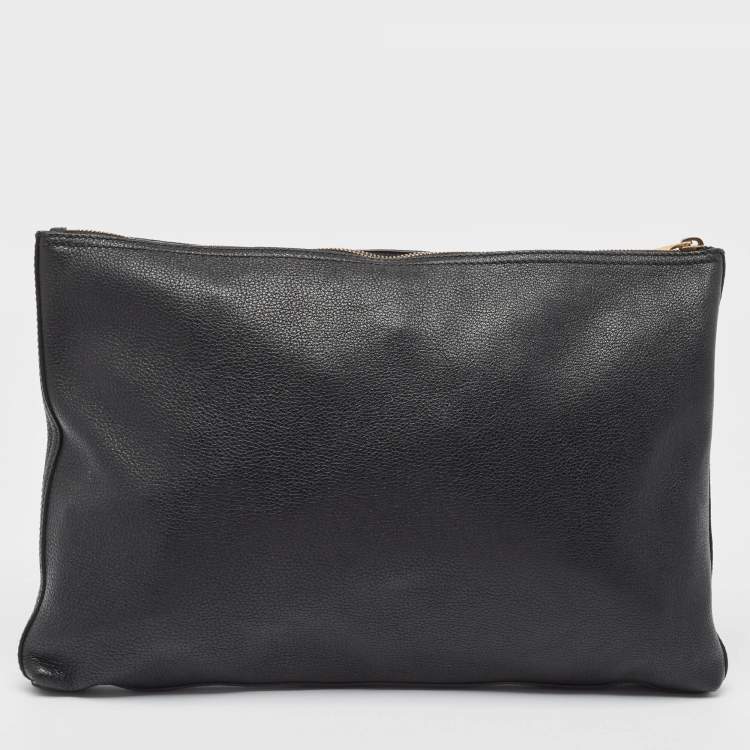 Pre Owned Gucci Black Logo Web Zip Pouch