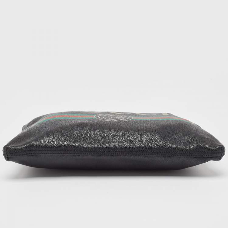 Pre Owned Gucci Black Logo Web Zip Pouch