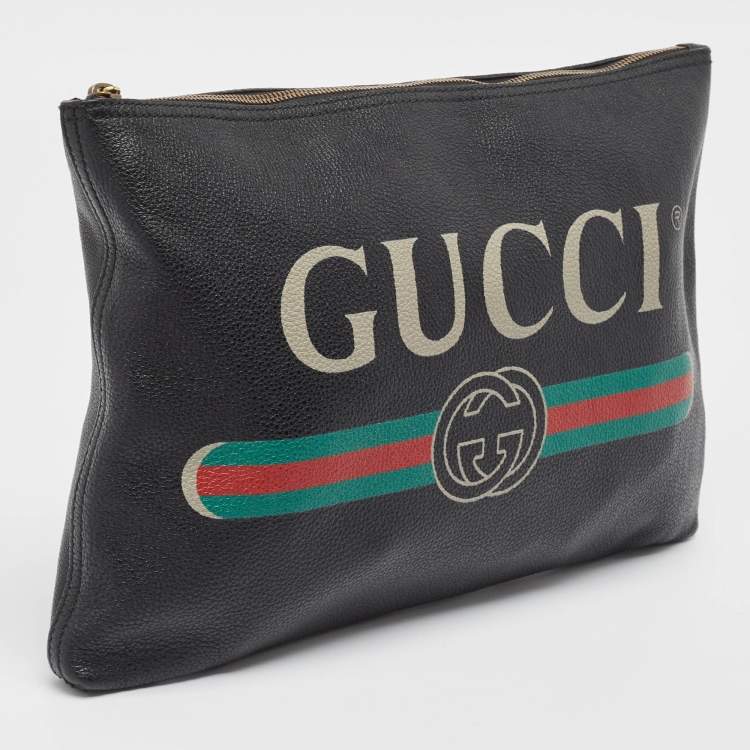 Pre Owned Gucci Black Logo Web Zip Pouch