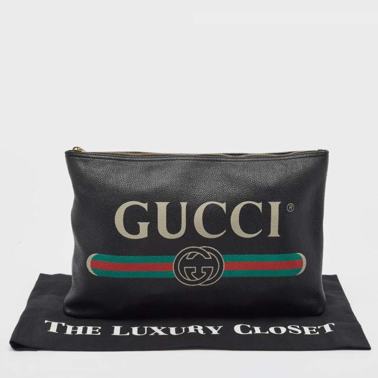 Pre Owned Gucci Black Logo Web Zip Pouch