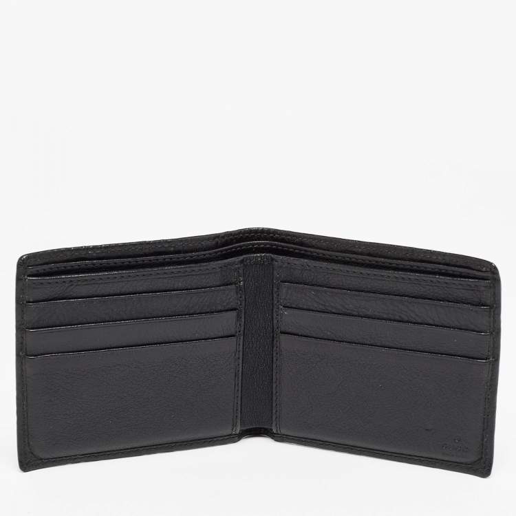 مملوكة مسبقًا Gucci Black Guccissima Leather Crest Bifold Wallet