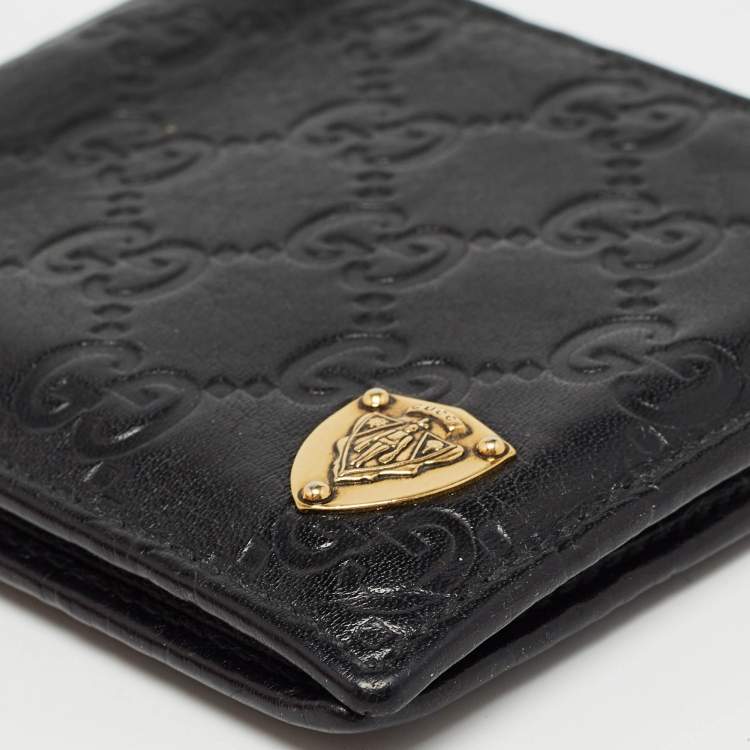 مملوكة مسبقًا Gucci Black Guccissima Leather Crest Bifold Wallet