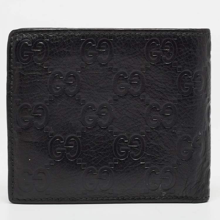 مملوكة مسبقًا Gucci Black Guccissima Leather Crest Bifold Wallet