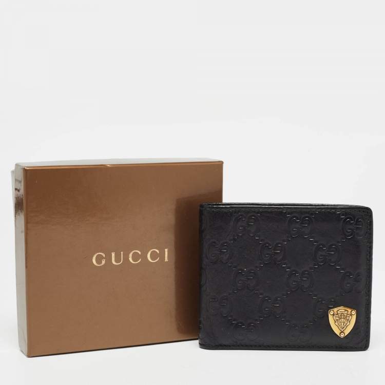 مملوكة مسبقًا Gucci Black Guccissima Leather Crest Bifold Wallet