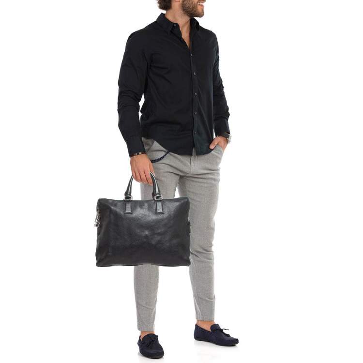 Pre Owned Gucci Black Leather Briefcase Bag