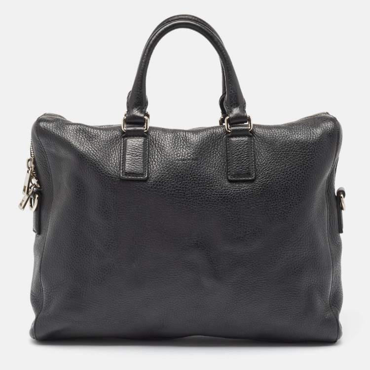 Pre Owned Gucci Black Leather Briefcase Bag