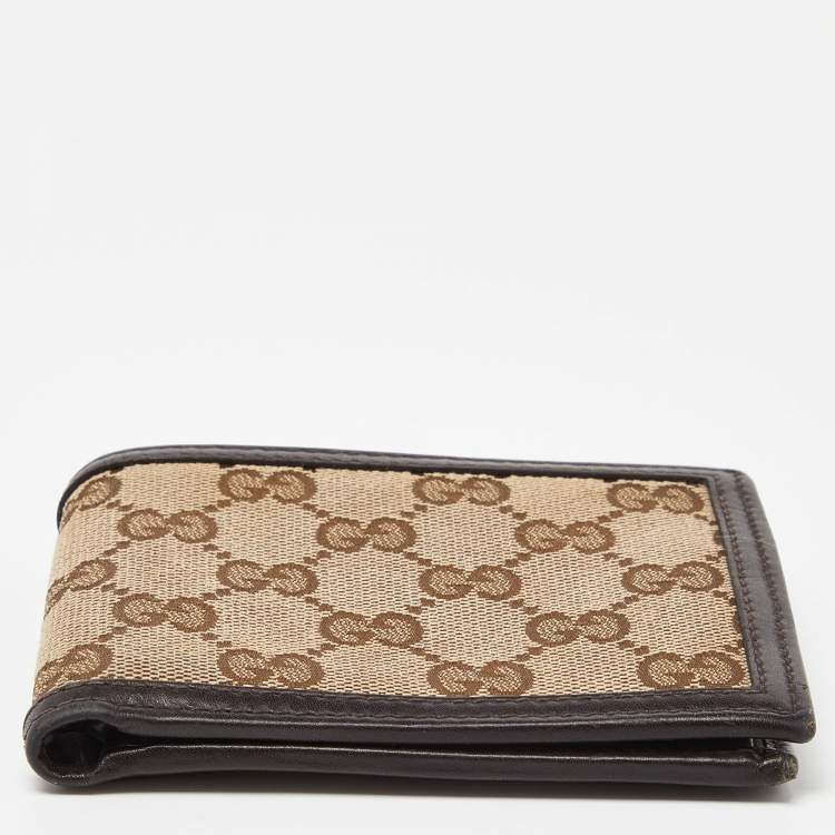 Pre Owned Gucci Beige/Brown GG Canvas and Leather Bifold Wallet