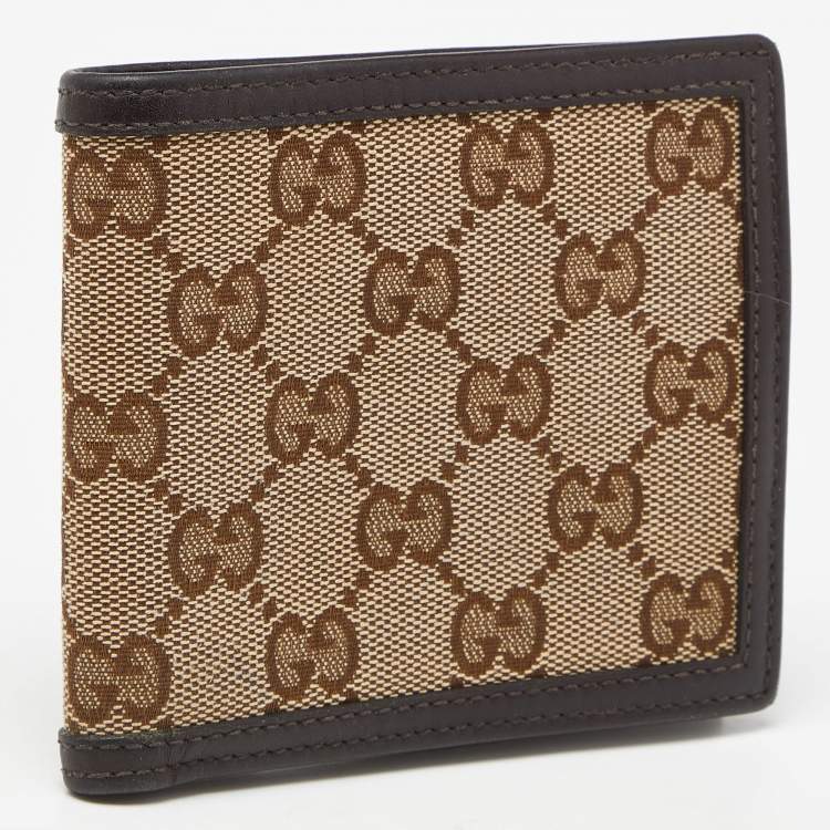 Pre Owned Gucci Beige/Brown GG Canvas and Leather Bifold Wallet